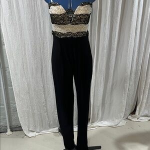 Elegant Black and Cream Lace Jumpsuit